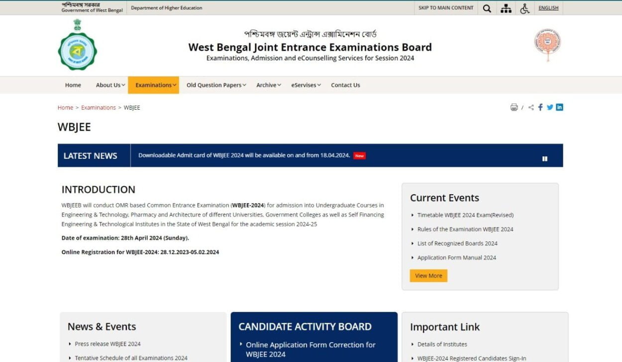 WBJEE Admit Card 2024, Entrance Exam On 28 April,Paper Pattern