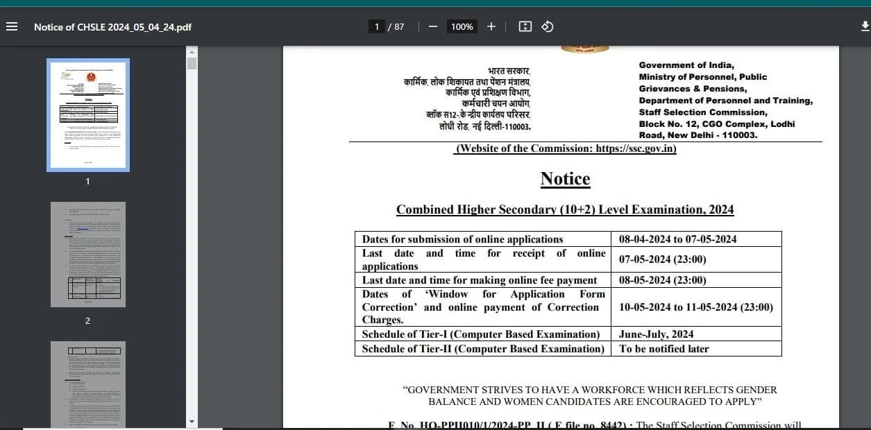SSC CHSL Notification 2024