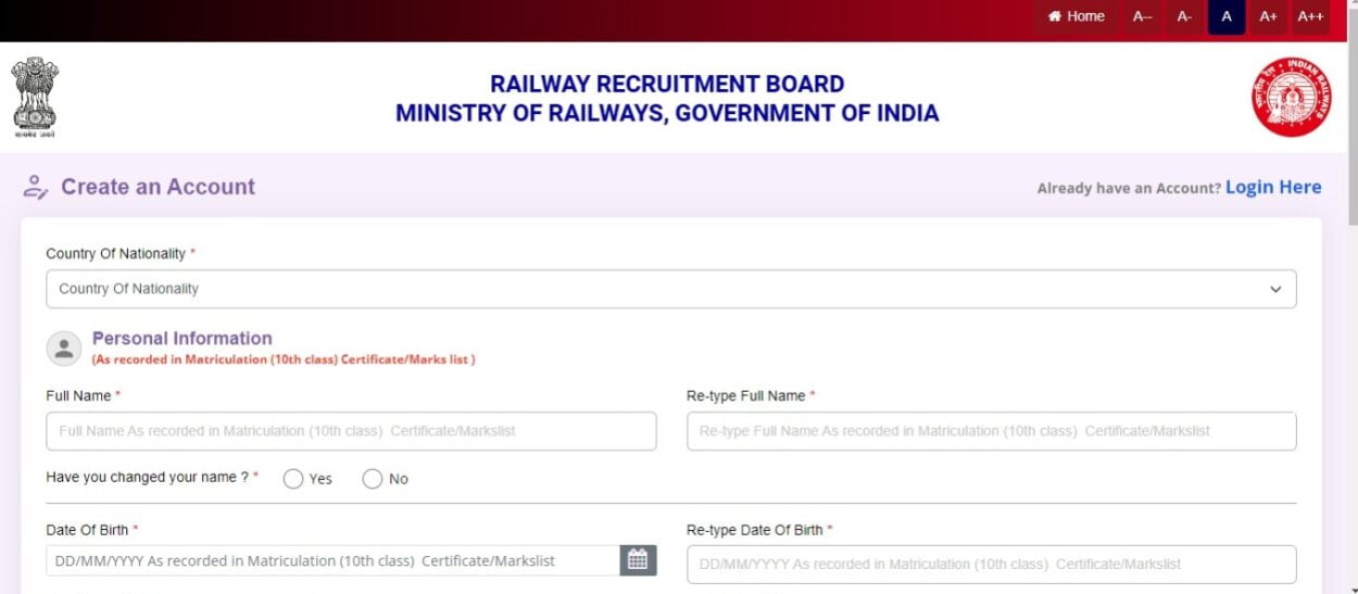 RPF Constable Application Form