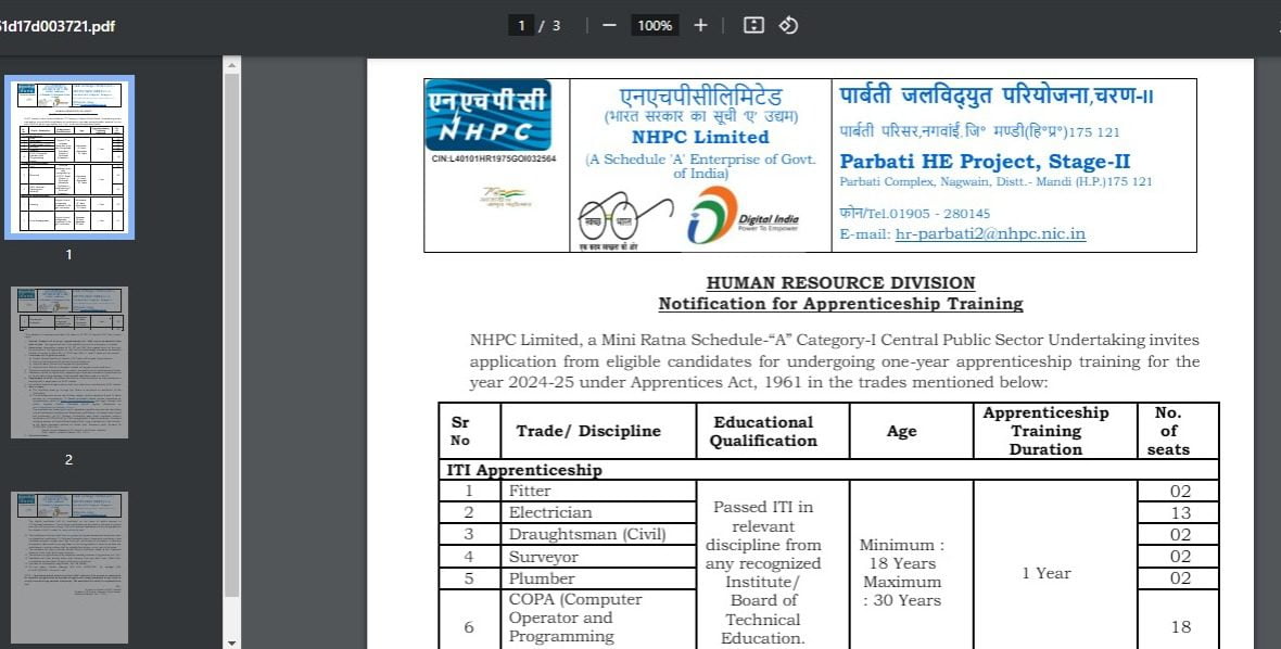 NHPC Apprentice Recruitment 2024